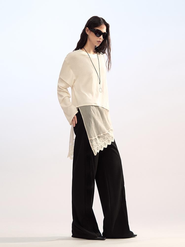 AnnoMundi Lace Trim Double Layer Faux Two Piece Patchwork Women&