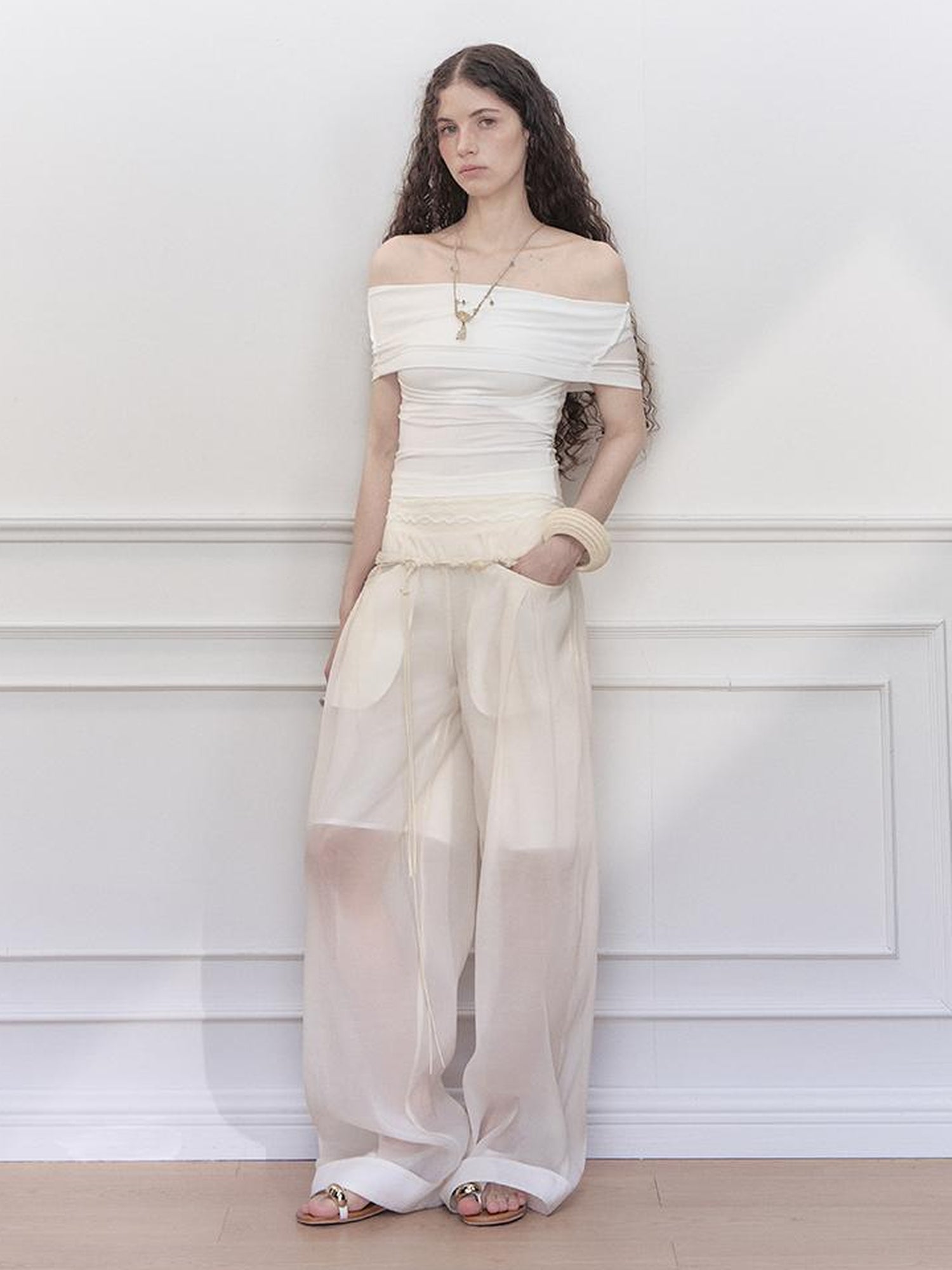 AnnoMundi Lace Trimmed Crop Knit Top With Adjustable Neckline