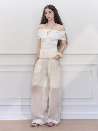 AnnoMundi Lace Trimmed Crop Knit Top With Adjustable Neckline