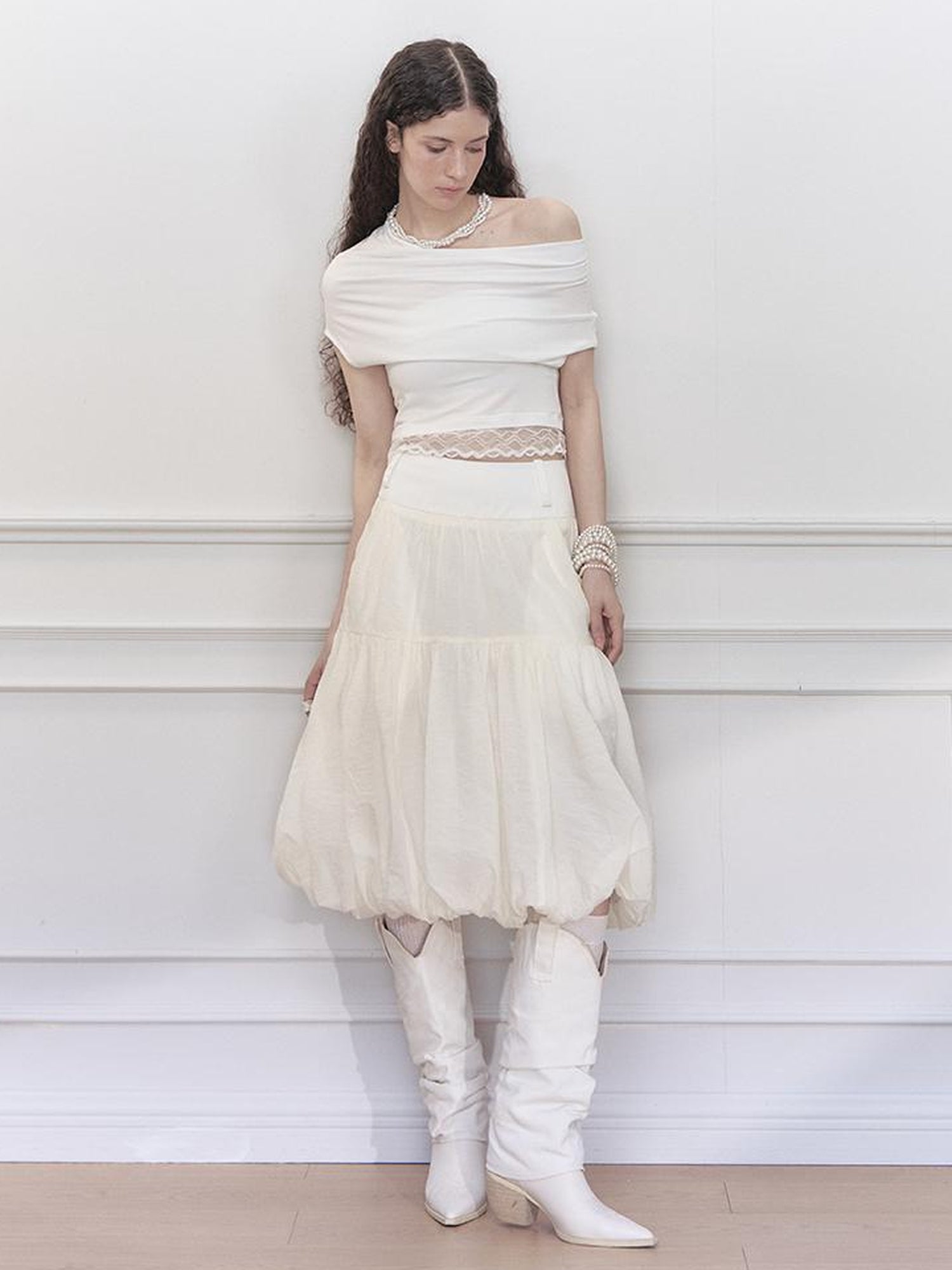 AnnoMundi Lace Trimmed Crop Knit Top With Adjustable Neckline