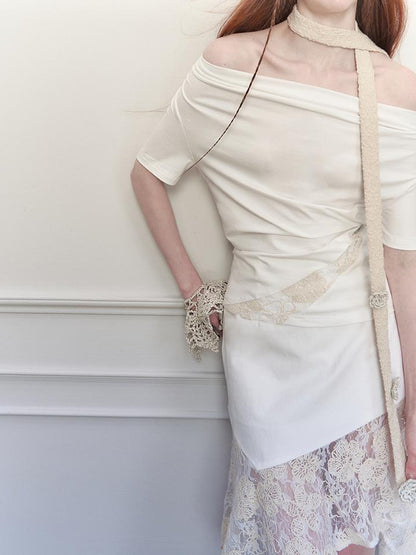 AnnoMundi Lace Trimmed Hollow Out Crop Top