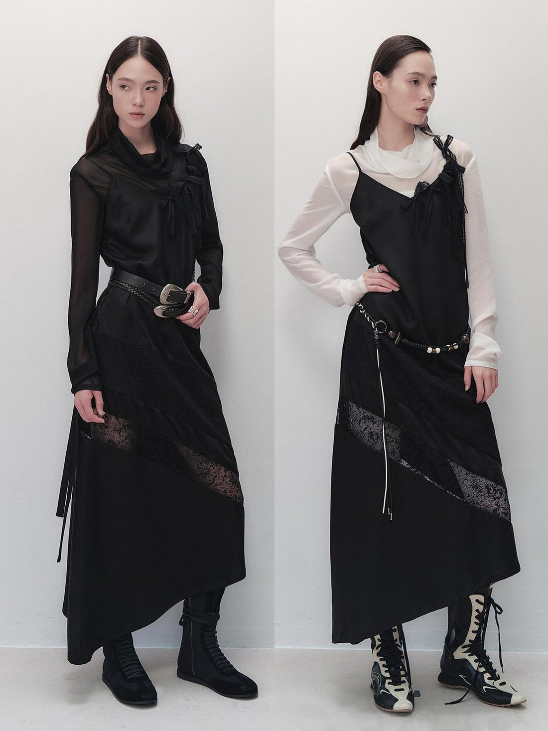 AnnoMundi Lace Trimmed Rayon Slip Dress V-neck T-shirt Long Sleeve