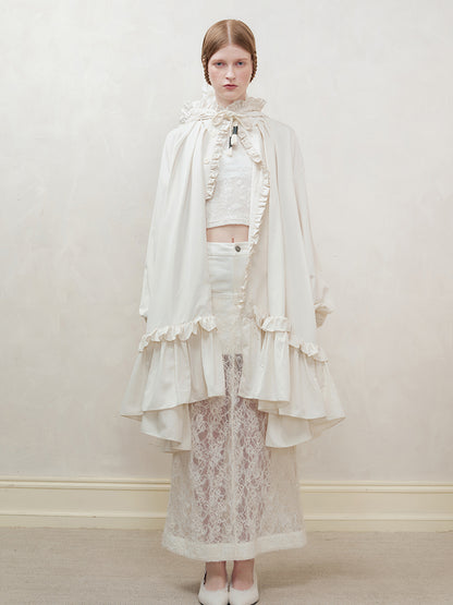 AnnoMundi Lace Trimmed Sheer Denim Midi Skirt