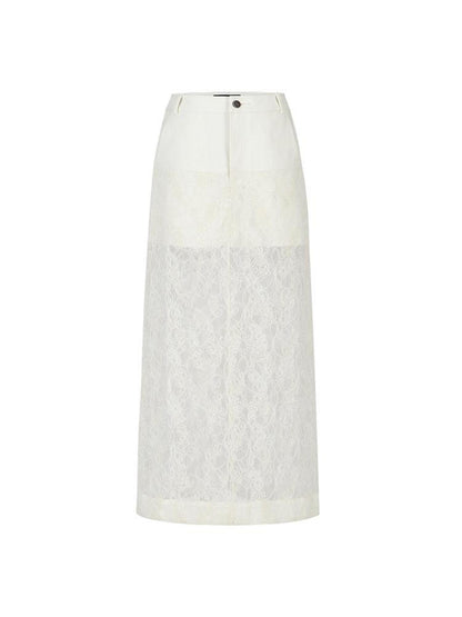 AnnoMundi Lace Trimmed Sheer Denim Midi Skirt