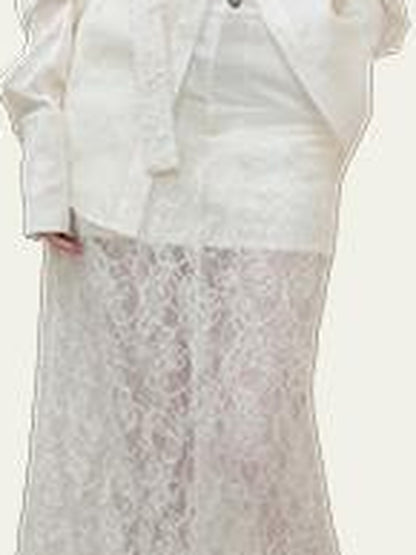 AnnoMundi Lace Trimmed Sheer Denim Midi Skirt