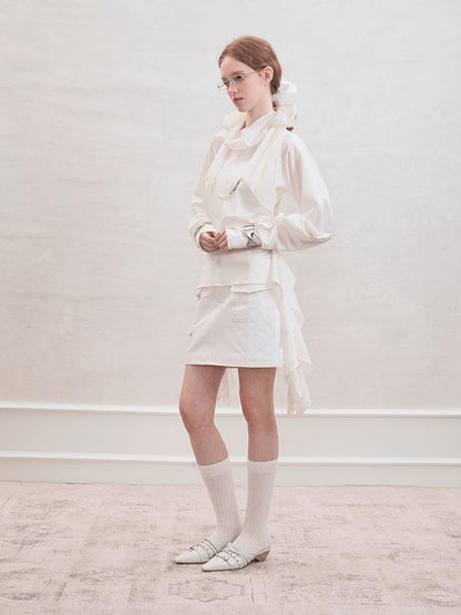 AnnoMundi Lace Trimmed Waist Tie Convertible Blouse