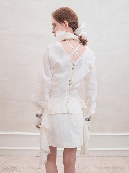 AnnoMundi Lace Trimmed Waist Tie Convertible Blouse