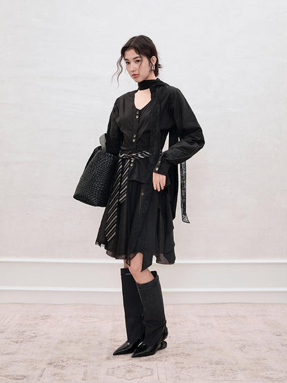 AnnoMundi Lace Trimmed Waist Tie Convertible Blouse