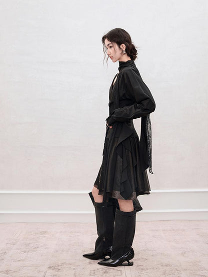 AnnoMundi Lace Trimmed Waist Tie Convertible Blouse