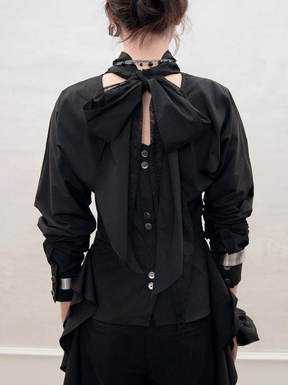 AnnoMundi Lace Trimmed Waist Tie Convertible Blouse