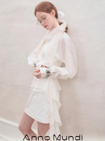 AnnoMundi Lace Trimmed Waist Tie Convertible Blouse