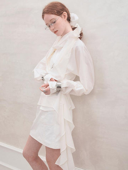 AnnoMundi Lace Trimmed Waist Tie Convertible Blouse