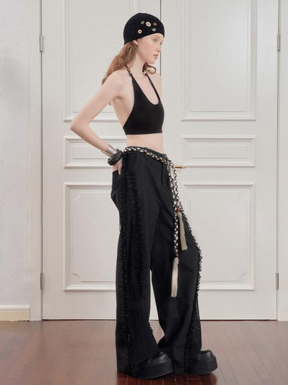 AnnoMundi Lace Trimmed Wide Leg Trousers with Artistic Flair