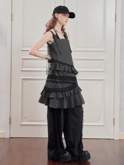 AnnoMundi Lace Trimmed Wide Leg Trousers with Artistic Flair