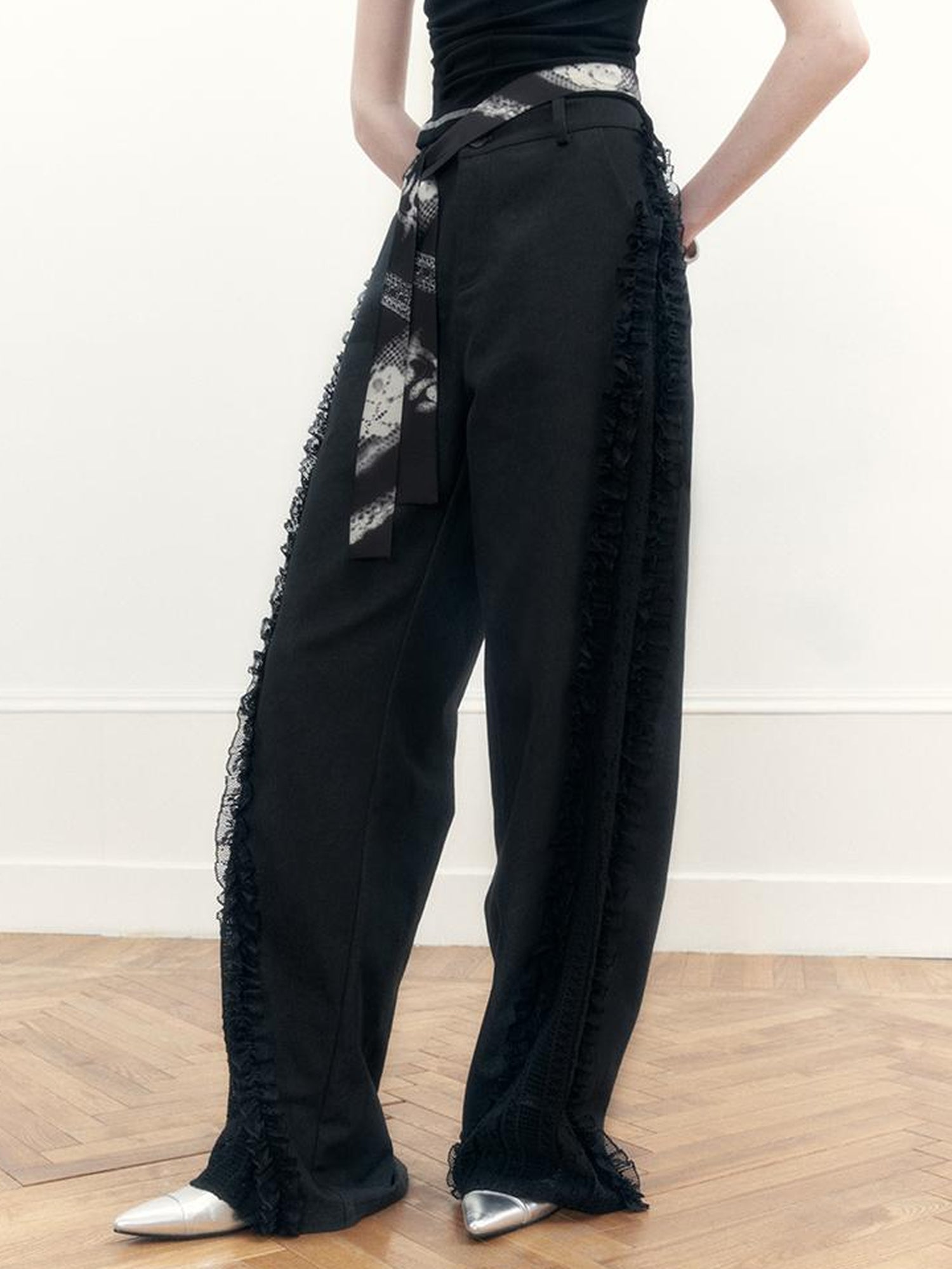AnnoMundi Lace Trimmed Wide Leg Trousers with Artistic Flair