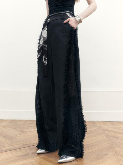 AnnoMundi Lace Trimmed Wide Leg Trousers with Artistic Flair