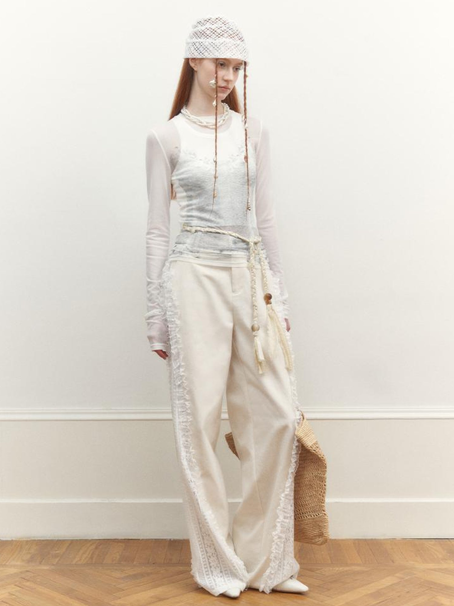 AnnoMundi Lace Trimmed Wide Leg Trousers with Artistic Flair