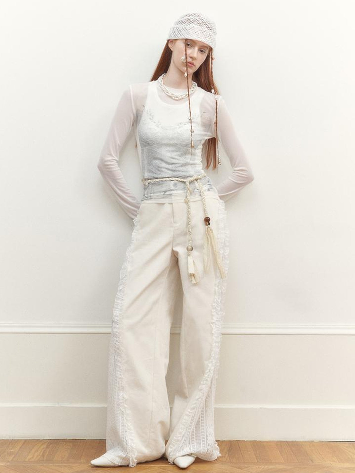 AnnoMundi Lace Trimmed Wide Leg Trousers with Artistic Flair