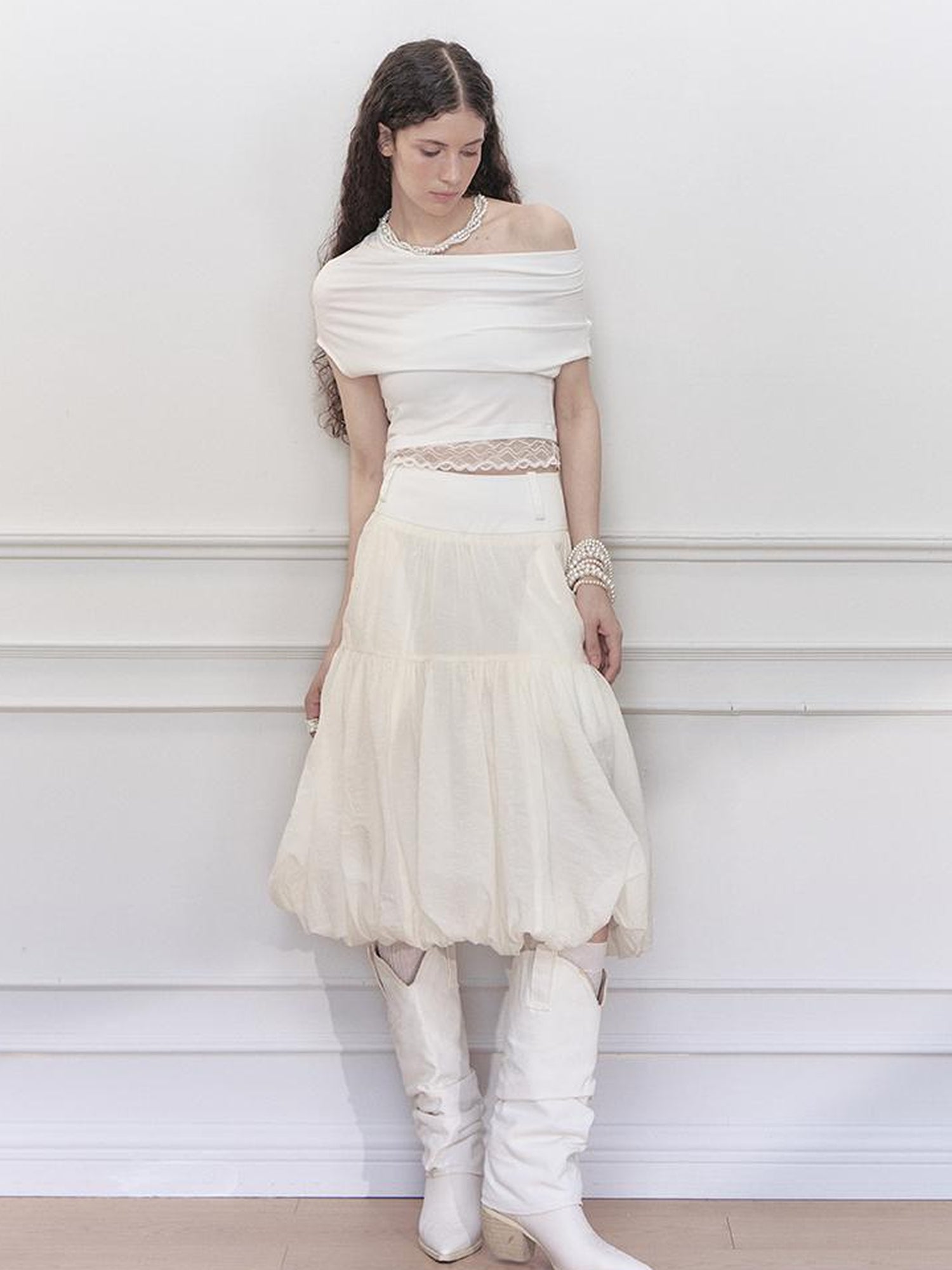AnnoMundi Layered Floral Tulle Midi Skirt