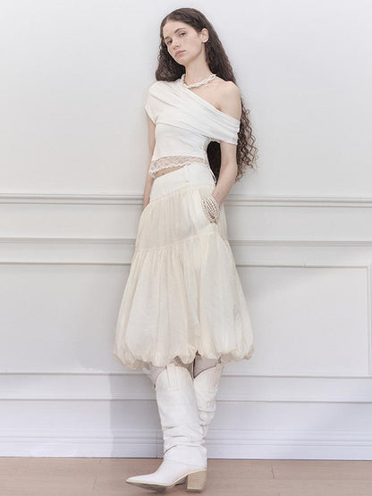 AnnoMundi Layered Floral Tulle Midi Skirt