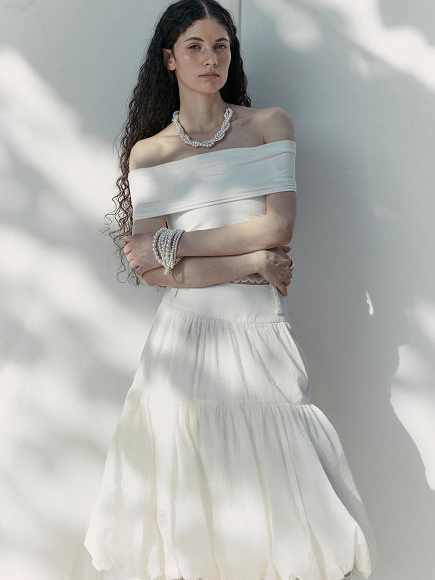 AnnoMundi Layered Floral Tulle Midi Skirt