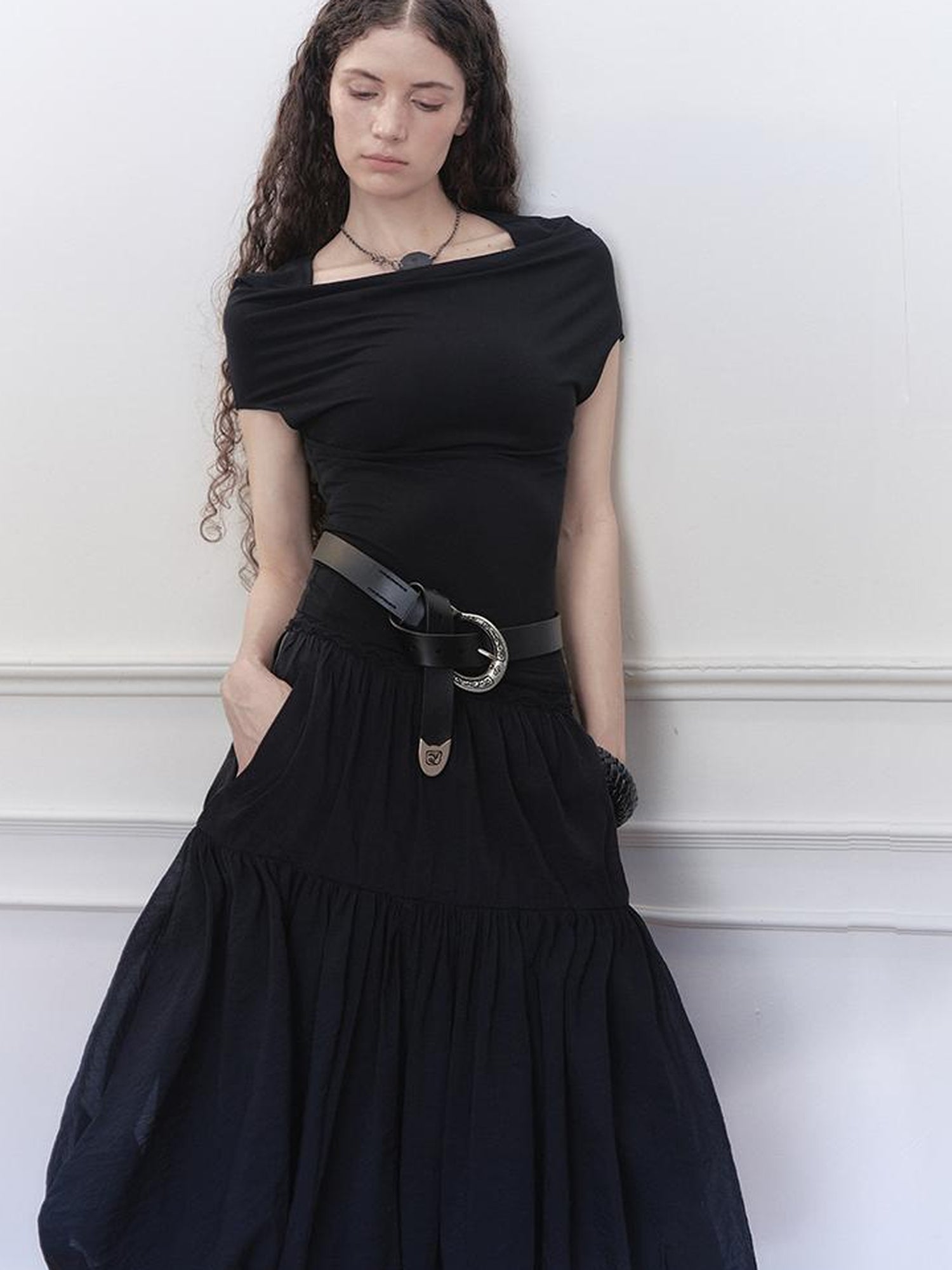 AnnoMundi Layered Floral Tulle Midi Skirt