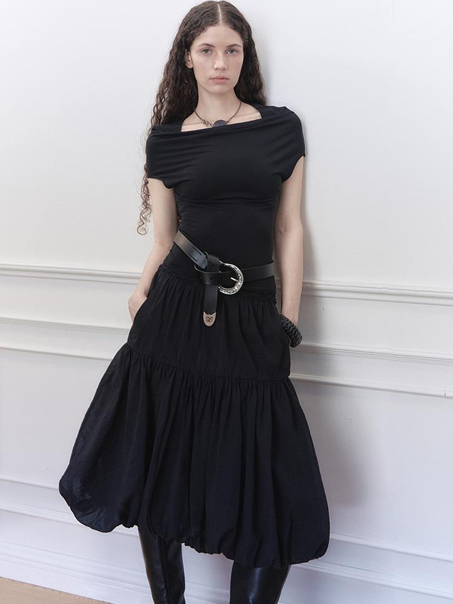AnnoMundi Layered Floral Tulle Midi Skirt