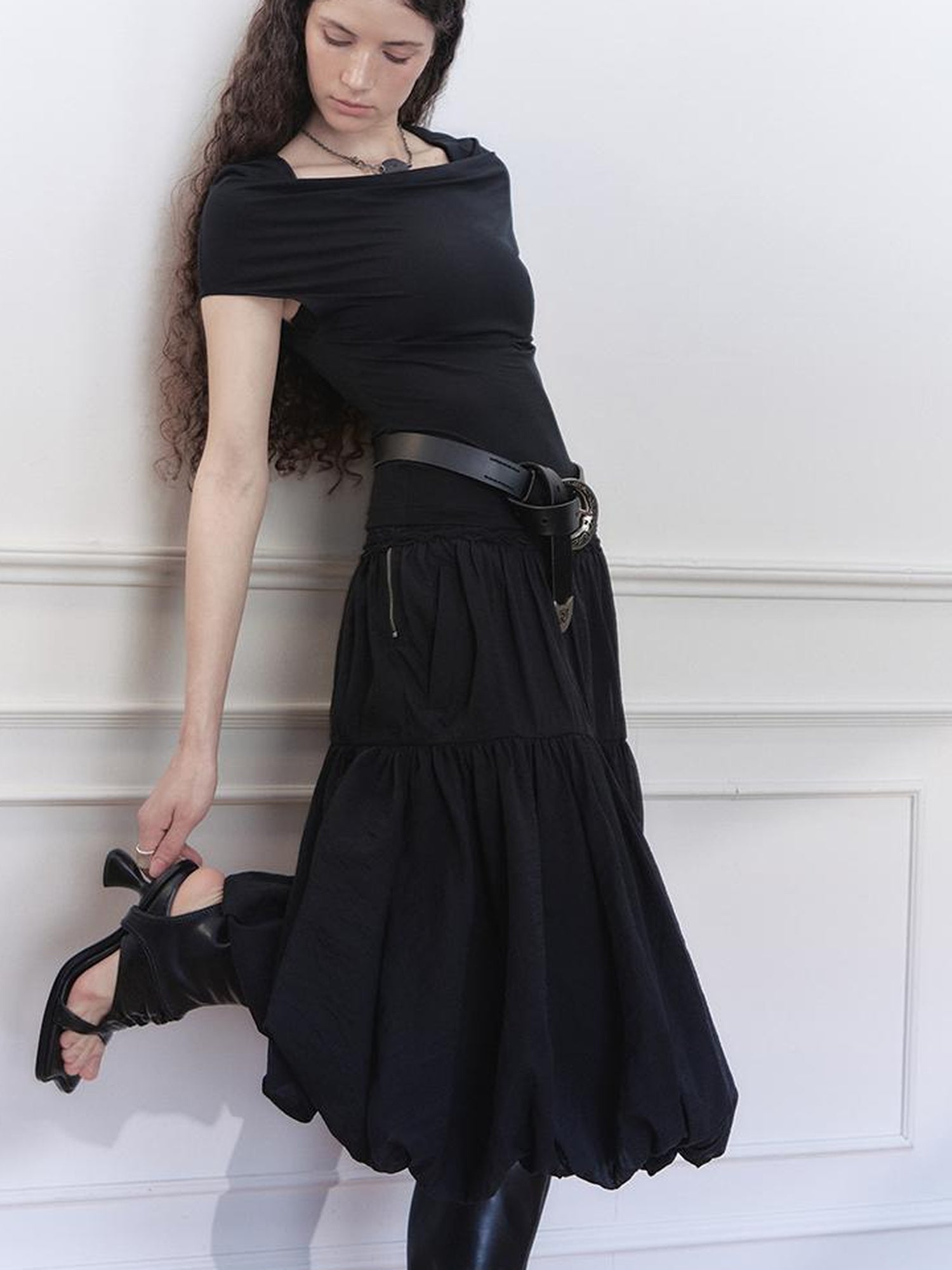 AnnoMundi Layered Floral Tulle Midi Skirt