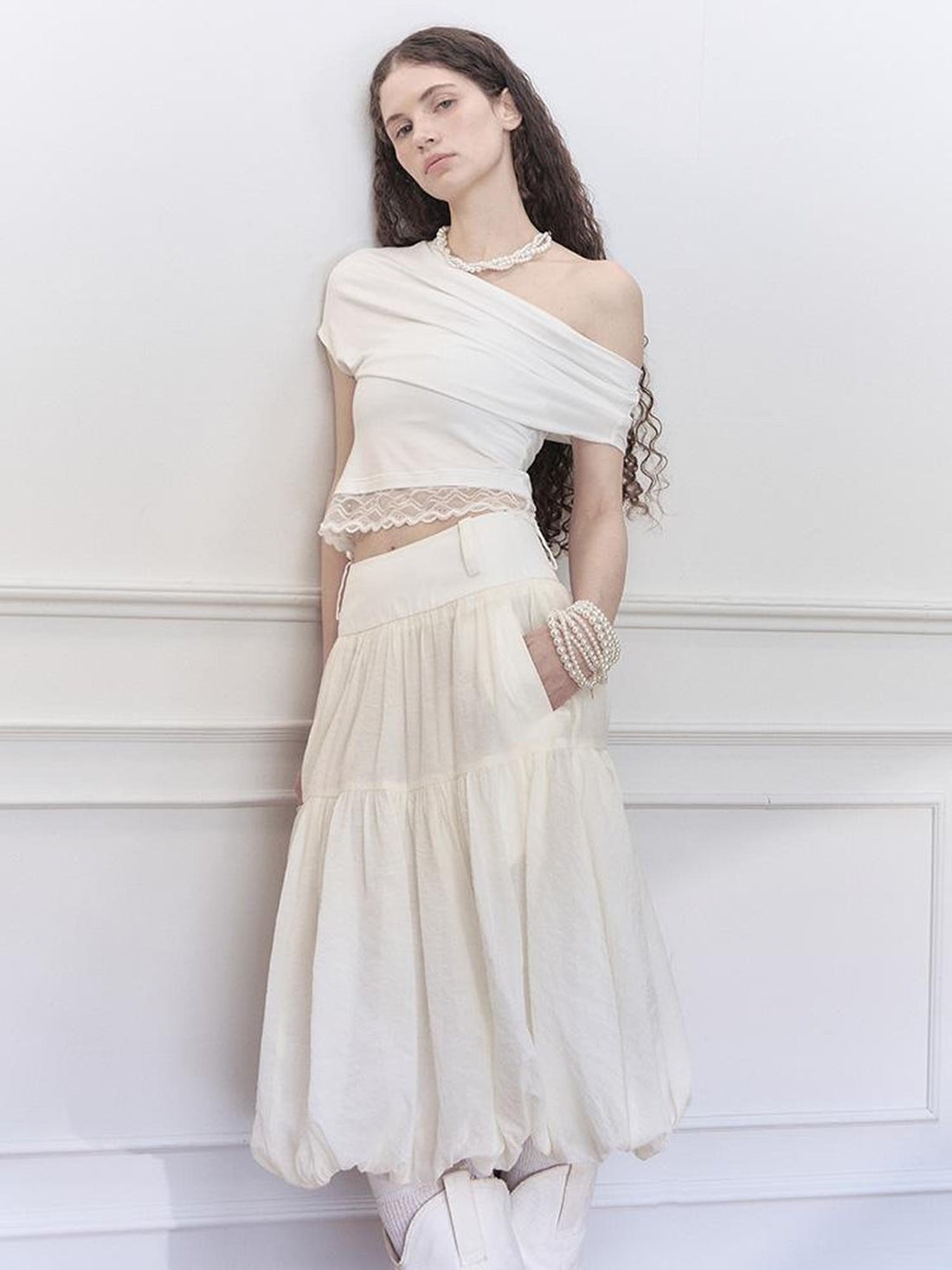 AnnoMundi Layered Floral Tulle Midi Skirt