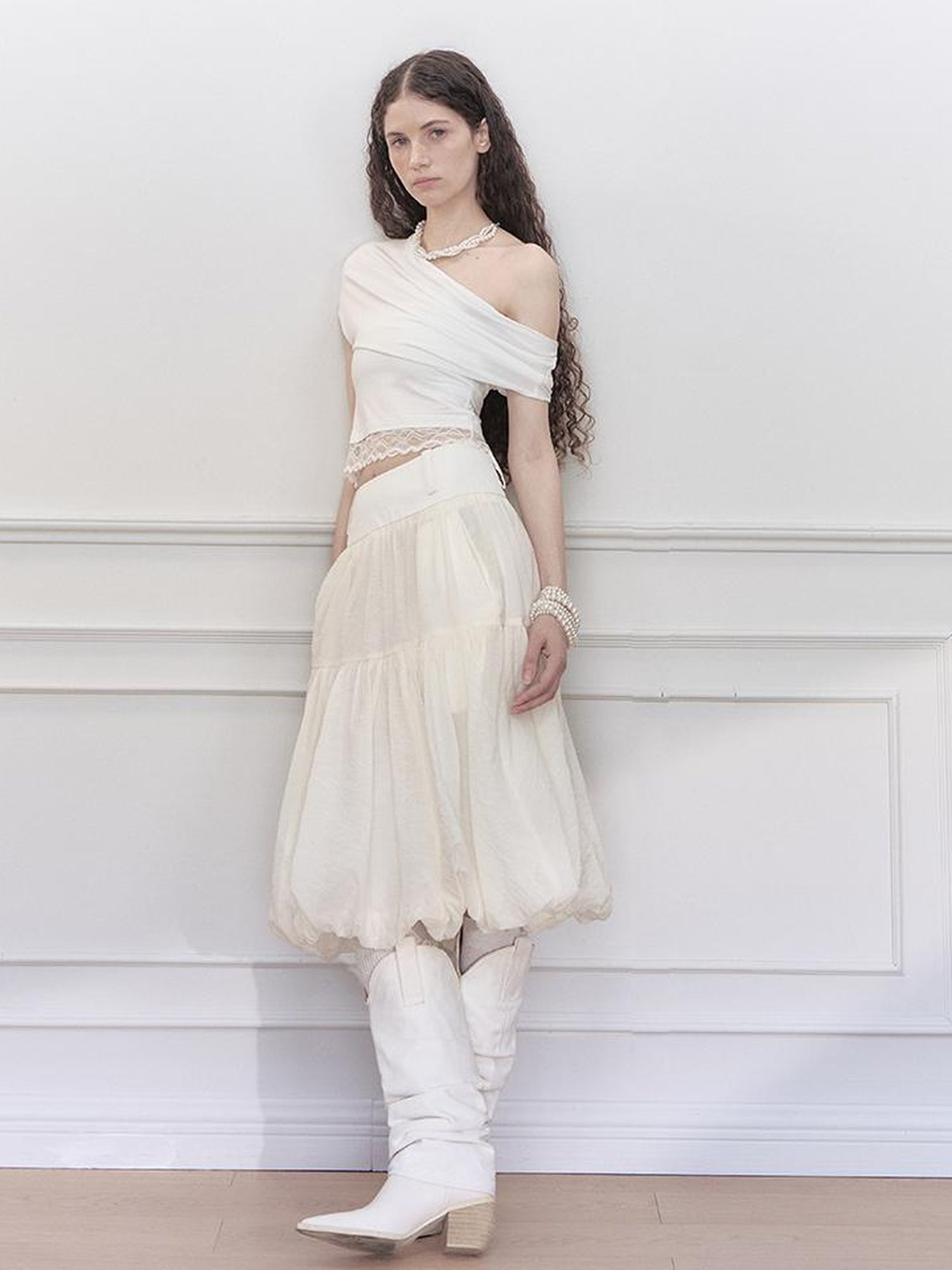 AnnoMundi Layered Floral Tulle Midi Skirt