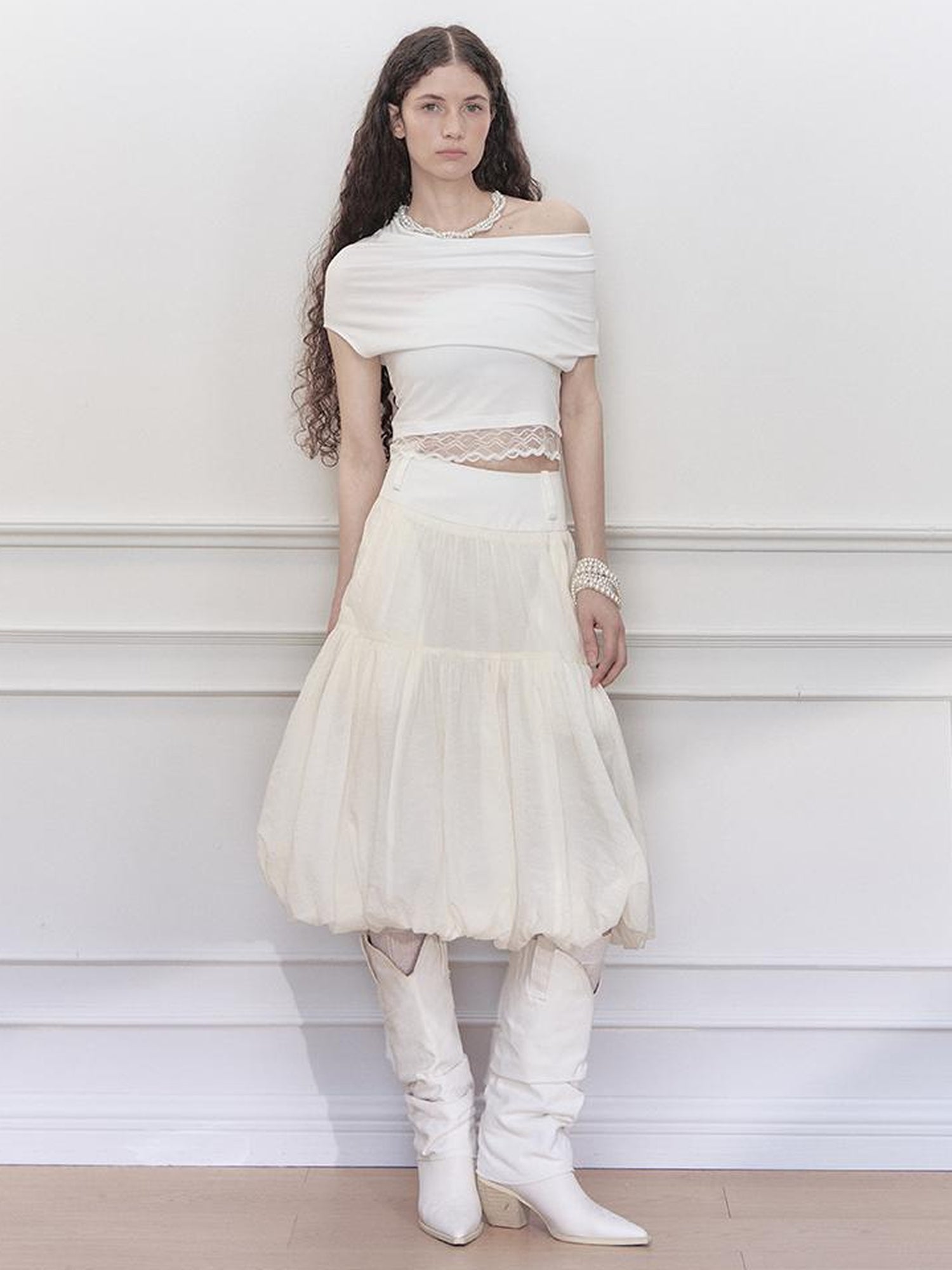 AnnoMundi Layered Floral Tulle Midi Skirt