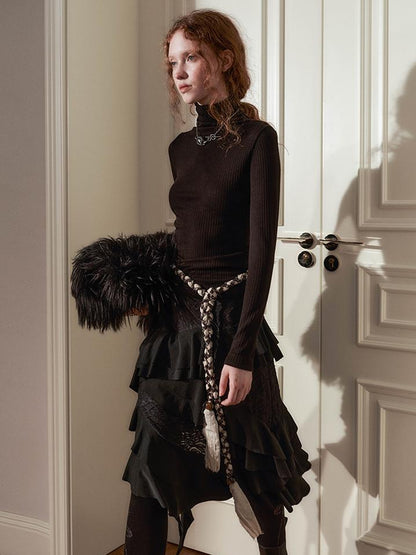 AnnoMundi Layered Lace Bow Tie Asymmetric Hem Skirt