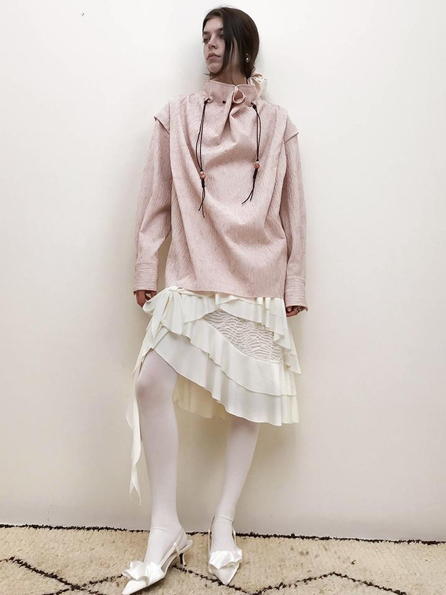 AnnoMundi Layered Lace Bow Tie Asymmetric Hem Skirt