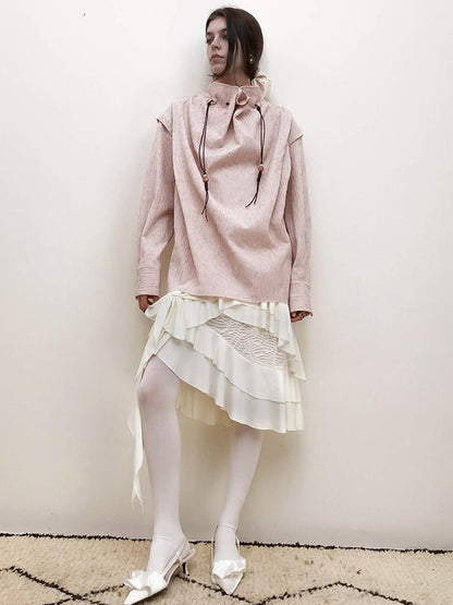 AnnoMundi Layered Lace Bow Tie Asymmetric Hem Skirt