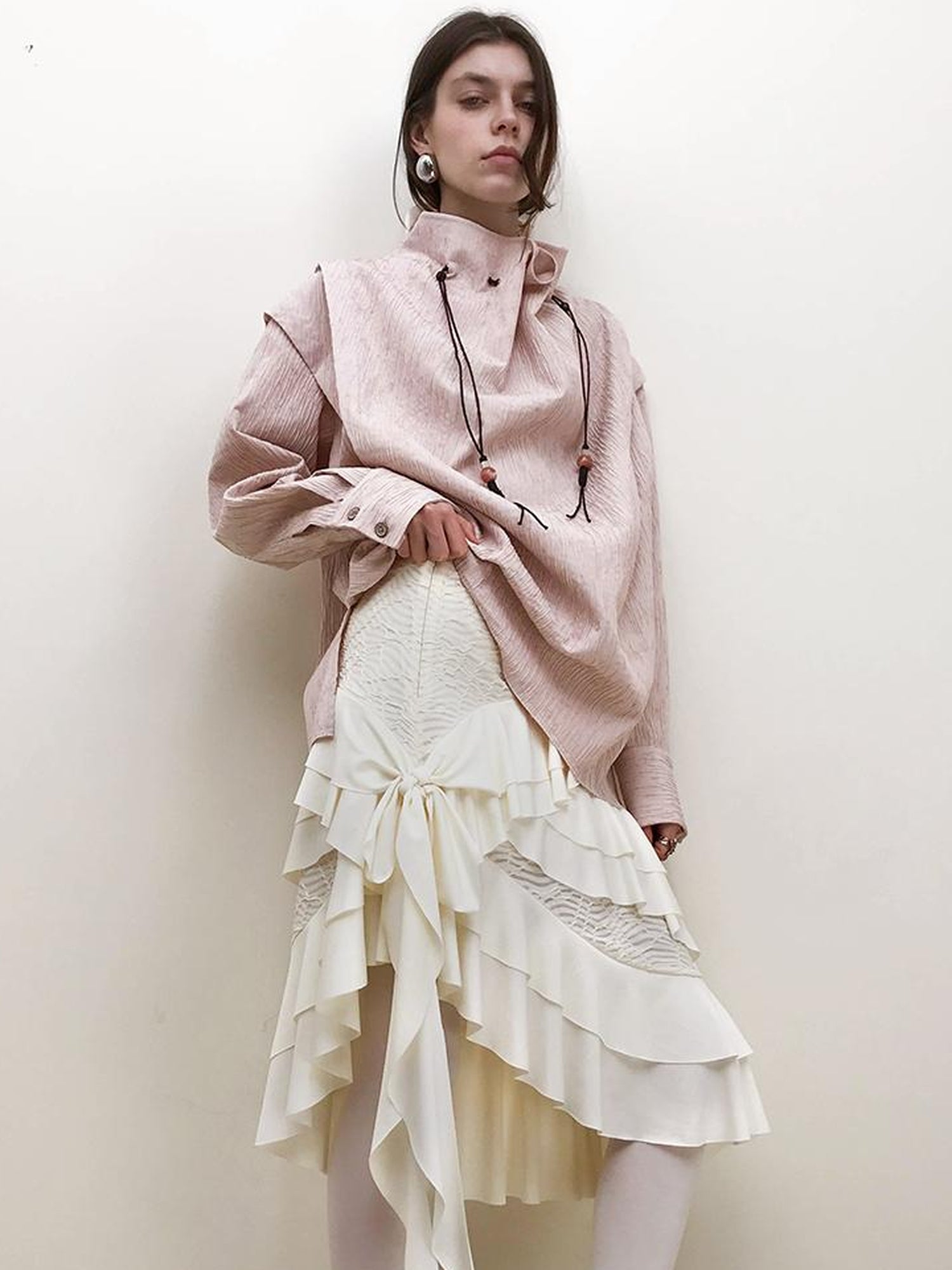 AnnoMundi Layered Lace Bow Tie Asymmetric Hem Skirt
