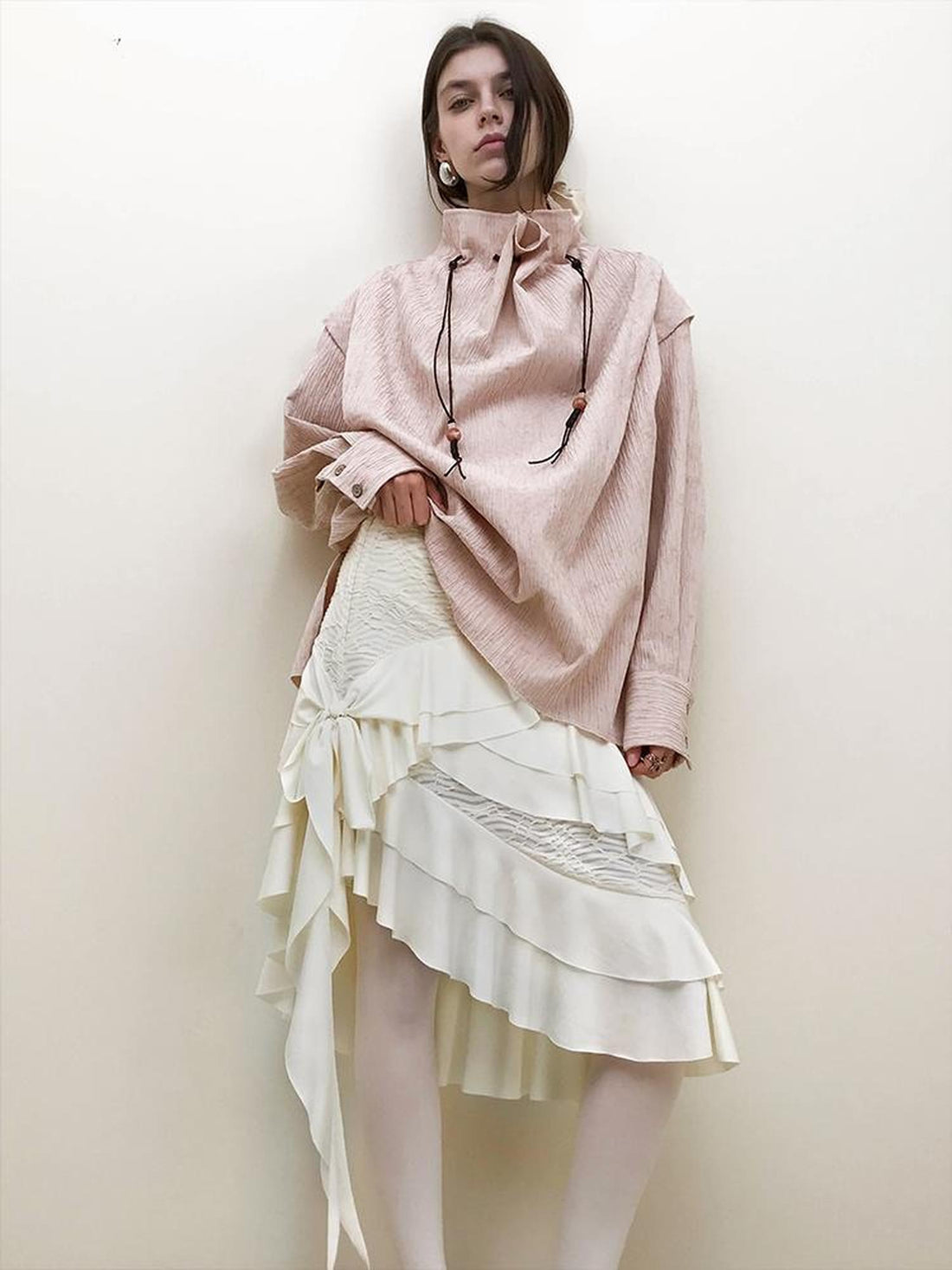 AnnoMundi Layered Lace Bow Tie Asymmetric Hem Skirt