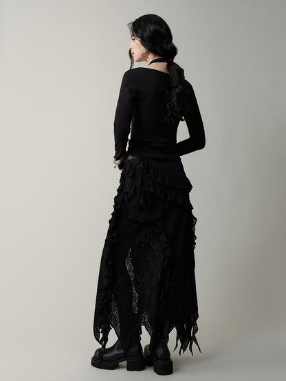 AnnoMundi Layered Romance Irregular White Midi Skirt