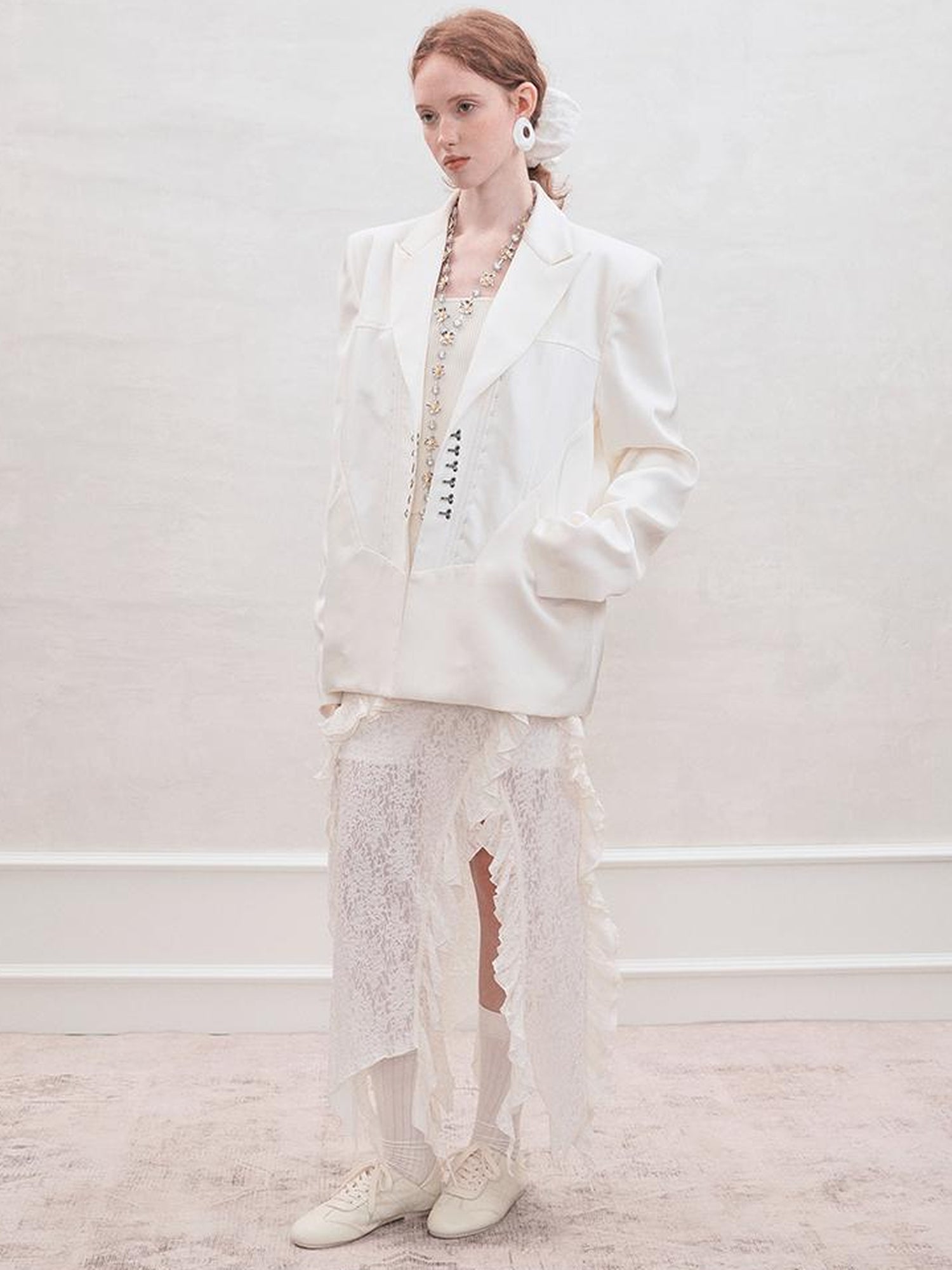 AnnoMundi Layered Romance Irregular White Midi Skirt