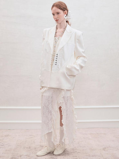 AnnoMundi Layered Romance Irregular White Midi Skirt