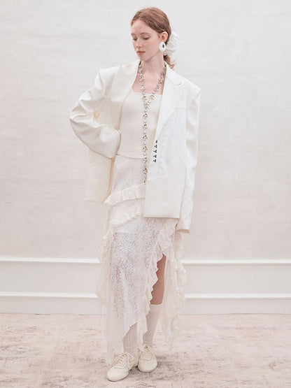 AnnoMundi Layered Romance Irregular White Midi Skirt