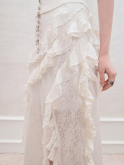 AnnoMundi Layered Romance Irregular White Midi Skirt