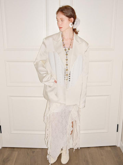 AnnoMundi Layered Romance Irregular White Midi Skirt