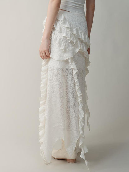 AnnoMundi Layered Romance Irregular White Midi Skirt