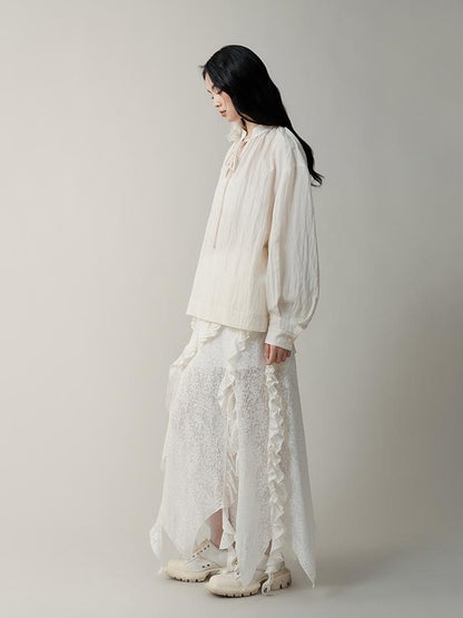 AnnoMundi Layered Romance Irregular White Midi Skirt