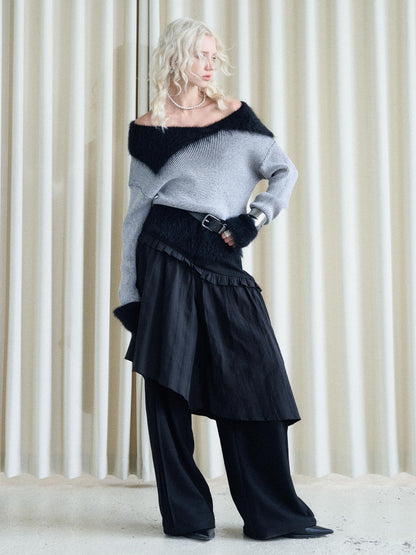 AnnoMundi Lazy Drape Long Hair Faux Mink Trimmed Knit Sweater