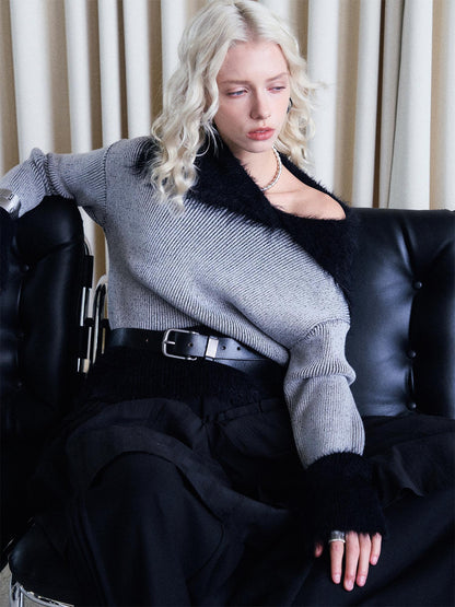 AnnoMundi Lazy Drape Long Hair Faux Mink Trimmed Knit Sweater