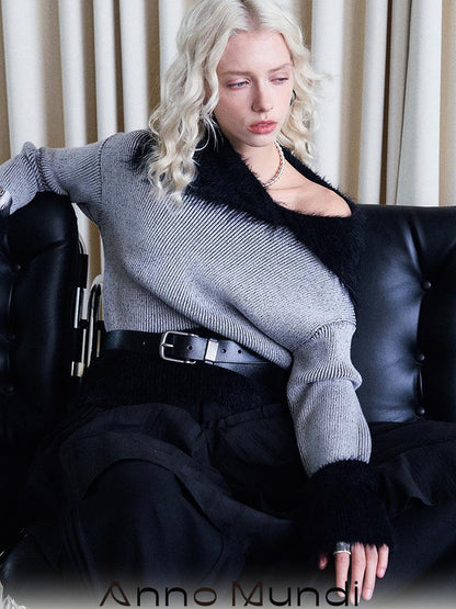 AnnoMundi Lazy Drape Long Hair Faux Mink Trimmed Knit Sweater
