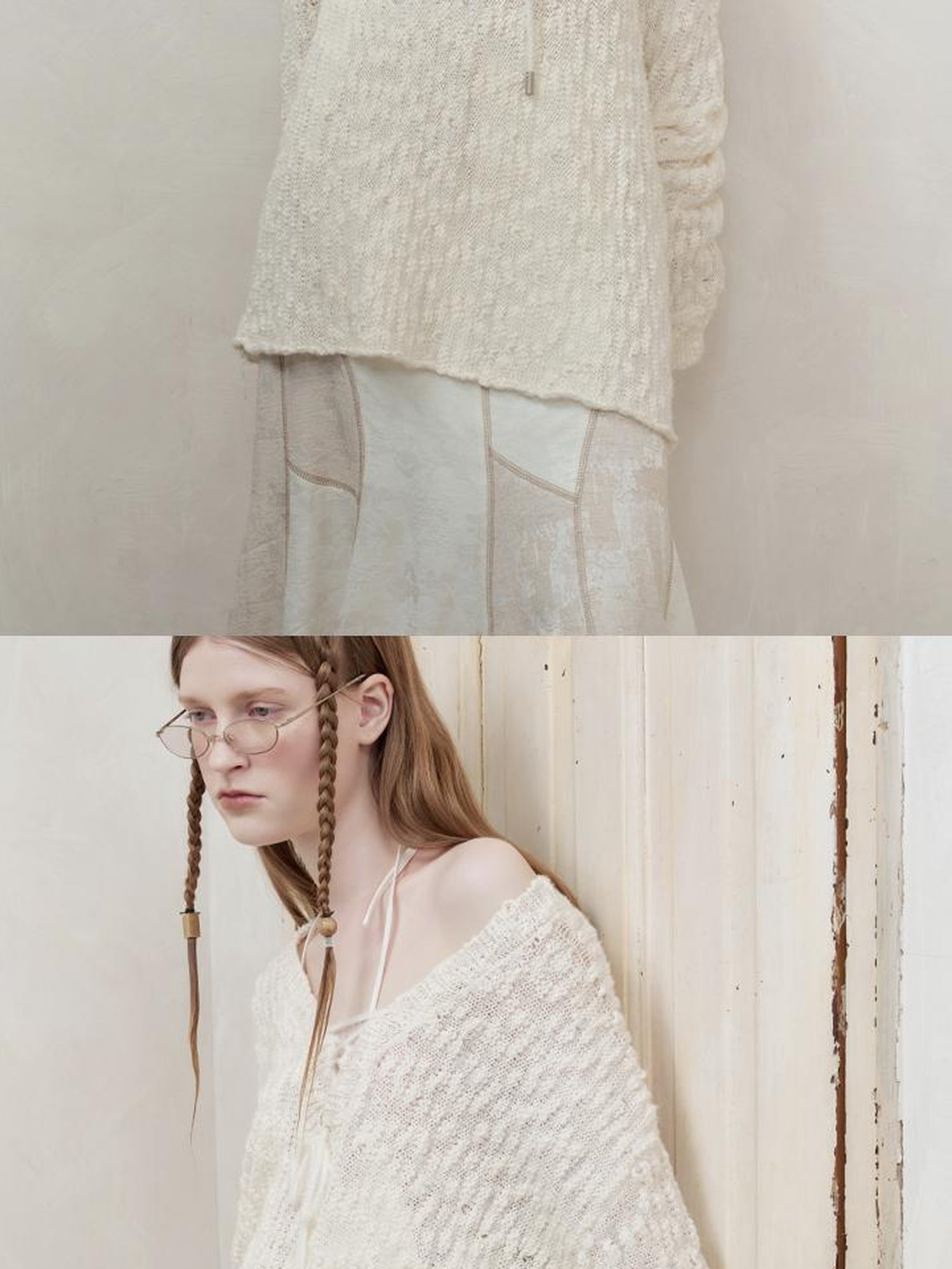 AnnoMundi Lazy Knit V-Neck Textured Cotton Top