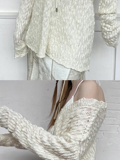 AnnoMundi Lazy Knit V-Neck Textured Cotton Top