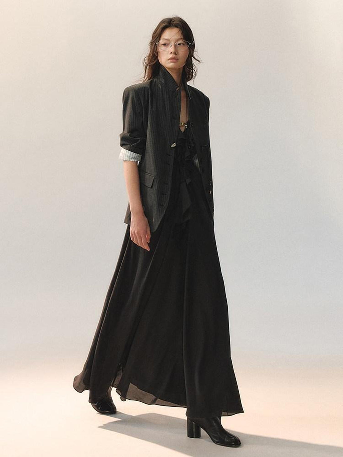 AnnoMundi Light Polyester Blend Asymmetric Stripe Standard Fit Womens Black Casual Jackets